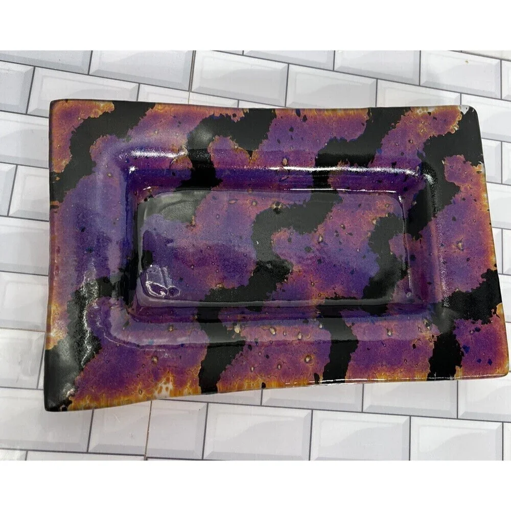 Fused Art Glass Medium Multicolored Trinket Tray Dish Artist Signed - Picture 4 of 10